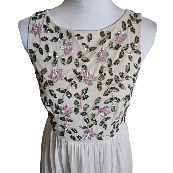 Adrianna Papell Floral Sequin Maxi Gown Sz 6 PETITE Formal Fairy Whimsical Dress - Picture 4 of 16